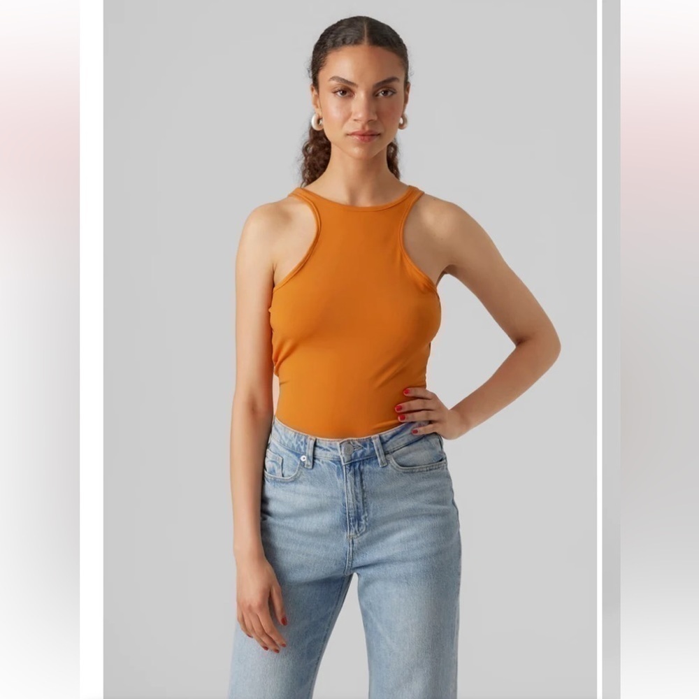Antistar high neck  Ribbed Tank Orange Sz US S